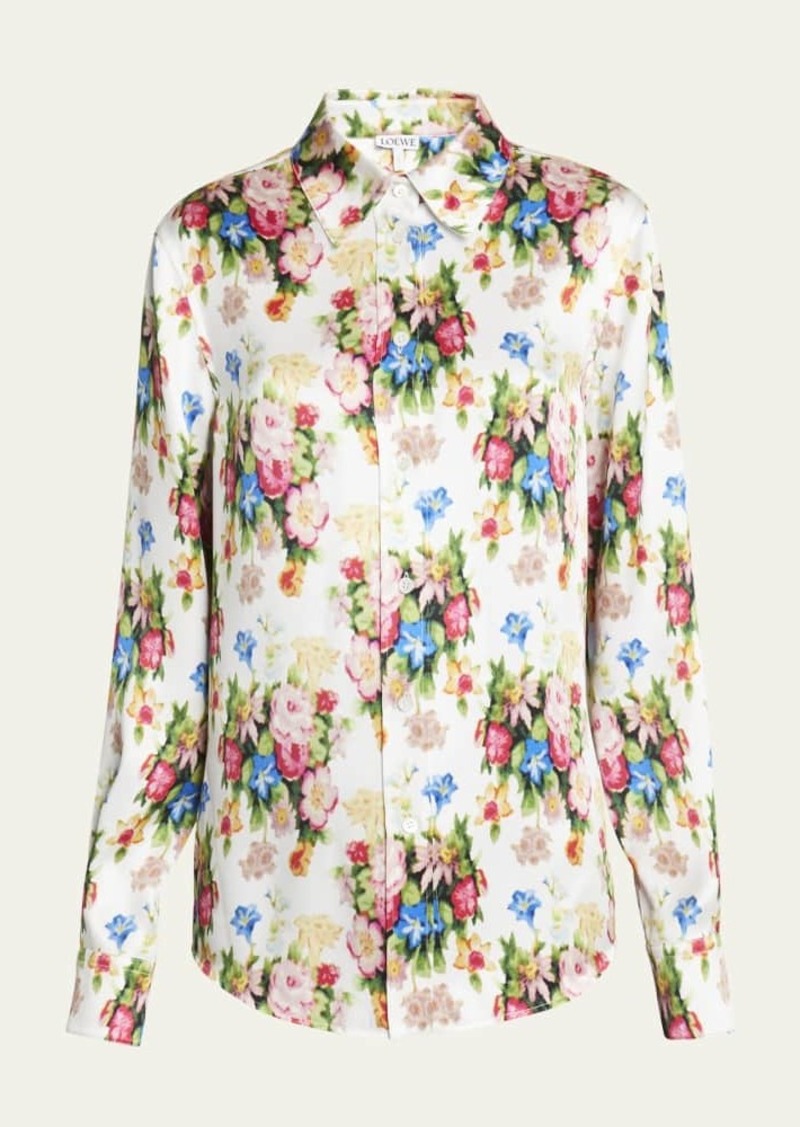 Loewe Floral-Print Button-Down Silk Blouse