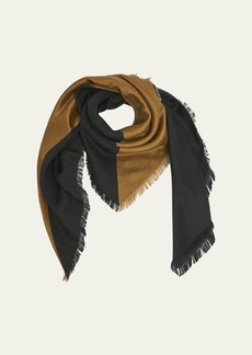 Loewe Fringed Color Block Wool & Silk Square Scarf