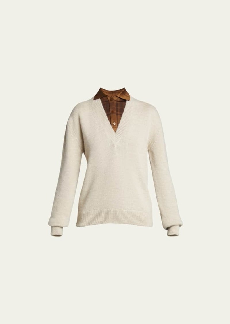 Loewe Layered Plaid Shirt Wool Sweater