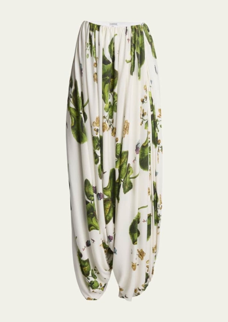 Loewe Leaf-Print Draped Wide-Leg Trousers