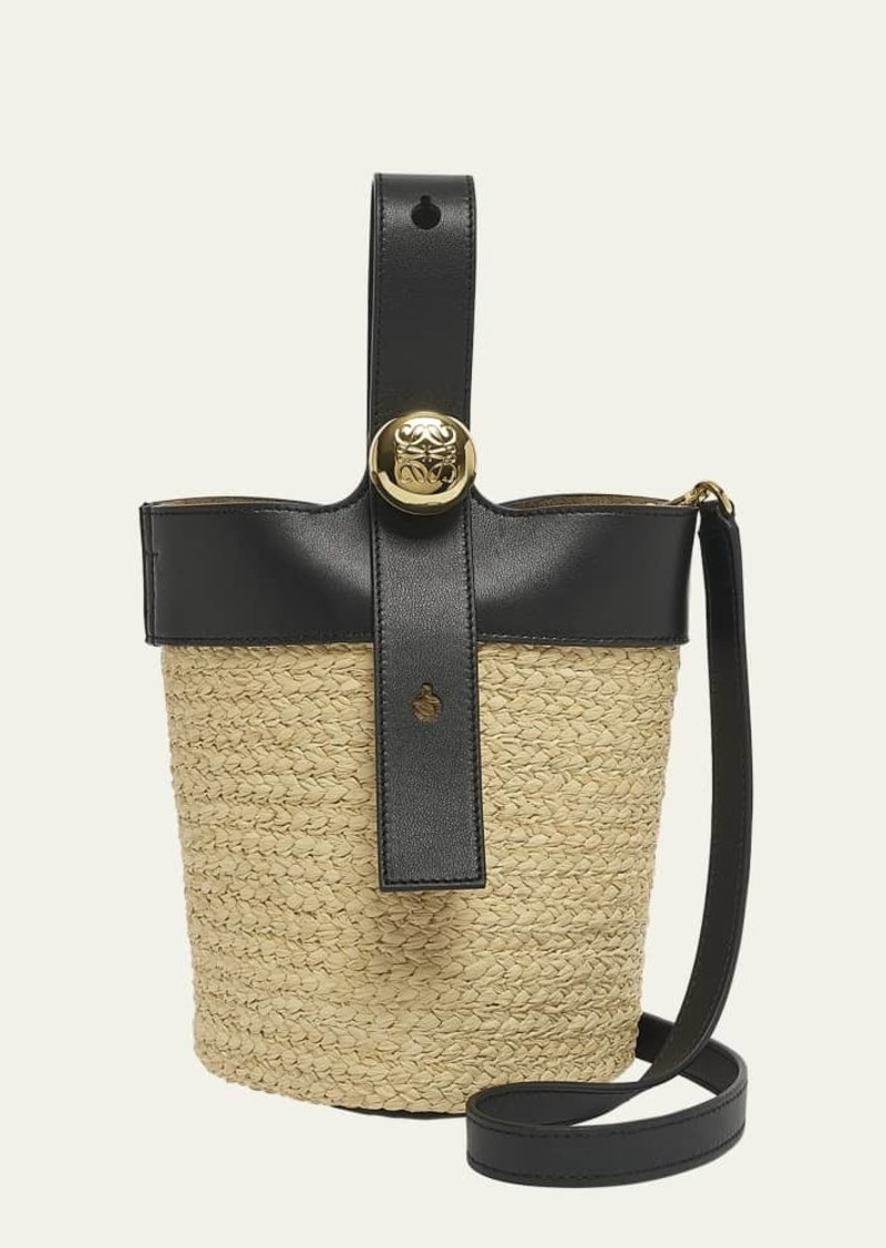 Loewe Mini Anagram Pebble Raffia Bucket Bag