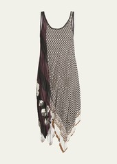 Loewe x Paula Ibiza Multi-Print Pleated Short Dress with Scarf Hem