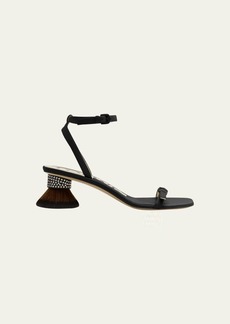 Loewe Petal Brush-Heel Leather Sandals