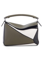 Loewe Small Puzzle Colorblock Leather Bag in Khaki Green/Soft White at Nordstrom