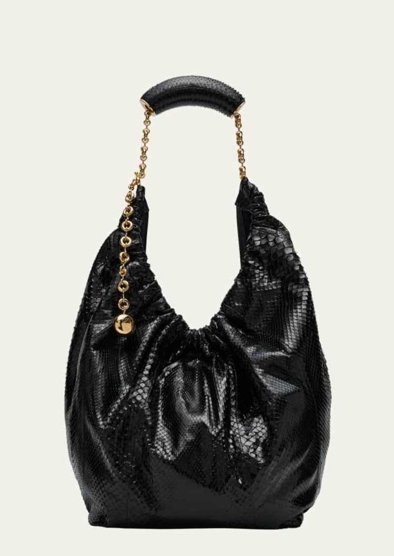 Loewe Squeeze Medium Shiny Snakeskin Hobo Bag