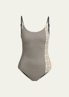 Loewe Striped Anagram Backless One Piece Swimsuit