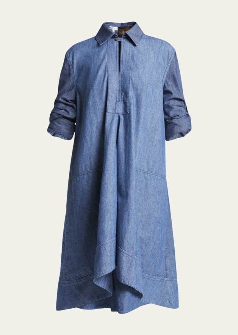 Loewe x Paula Ibiza Denim Wrap Tunic Dress with Rolled Cuff Sleeves