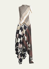 Loewe x Paula Ibiza Multi-Printed Scarf Midi Dress with Cutout Detail