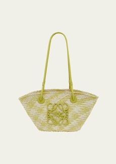 Loewe x Paula’s Ibiza Anagram Basket Shoulder Bag in Checkered Iraca Palm with Leather Handles