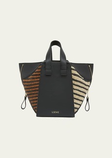 Loewe x Paula’s Ibiza Hammock Compact Top-Handle Bag in Striped Raffia with Leather Handles