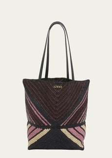 Loewe x Paula’s Ibiza Medium Puzzle Fold Tote Bag in Striped Raffia with Leather Handles