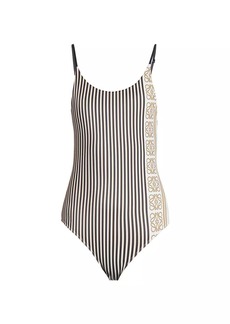 LOEWE x Paula's Ibiza Striped Logo One-Piece Swimsuit