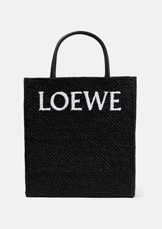 Loewe Logo leather-trimmed raffia tote bag