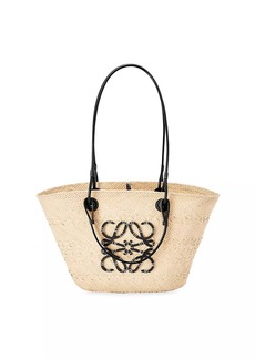 Loewe Paula's Ibiza Anagram Leather-Trimmed Iraca Basket Bag