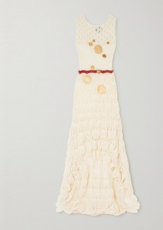 Loewe Paulas Ibiza Asymmetric Embellished Crocheted Cotton-blend Midi Dress