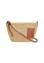 Loewe Pochette Leather-Trimmed Raffia Crossbody Bag