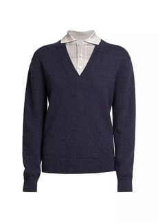 Loewe Trompe L'Oeil Wool-Blend V-Neck Sweater