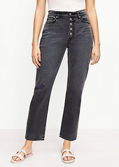 LOFT Curvy Button Front Fresh Cut High Rise Straight Crop Jeans in Washed Black Wash
