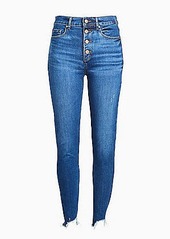 LOFT Curvy High Rise Button Front Chewed Hem Skinny Jeans in Rich Authentic Indigo Wash