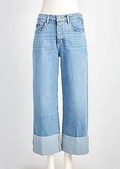 LOFT Flip Cuff High Rise Wide Leg Crop Jeans in Light Indigo Wash