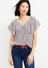 LOFT Floral Lacy Ruffle Sleeve Top