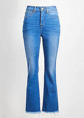 LOFT Plus Back Slit Flare Crop Jeans in Authentic Mid Indigo Wash