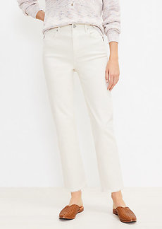LOFT Petite Frayed High Rise Straight Crop Jeans in Popcorn