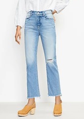 LOFT Petite Frayed High Rise Straight Crop Jeans in Staple Indigo Wash