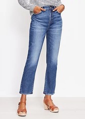 LOFT Petite High Rise Straight Crop Jeans in Staple Mid Indigo Wash