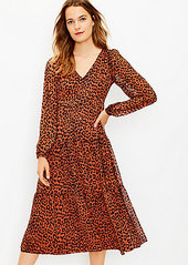 LOFT Petite Leopard Print Tiered V-Neck Midi Dress
