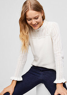LOFT Ruffled Pointelle Sweater