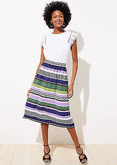 LOFT Stripe Shirred Midi Skirt