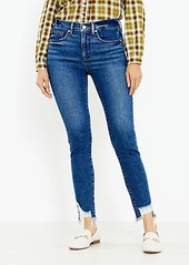 LOFT Tall Curvy Chewed Hem Mid Rise Skinny Jeans in Original Mid Indigo Wash