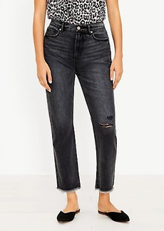 LOFT Tall Curvy Destructed High Rise Straight Crop Jeans in Washed Black Wash