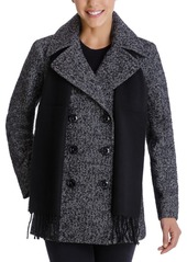 London Fog Double-Breasted Plaid-Scarf Peacoat