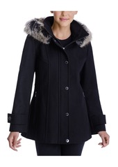 London Fog Faux-Fur-Trim Hooded Coat