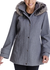 London Fog Faux-Fur-Trim Hooded Coat