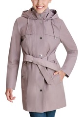 London Fog Hooded Bibbed Belted Water-Resistant Raincoat