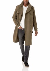 LONDON FOG Men's Plymouth Double Breasted Belted Micro Twill Light Lined Trench Coat