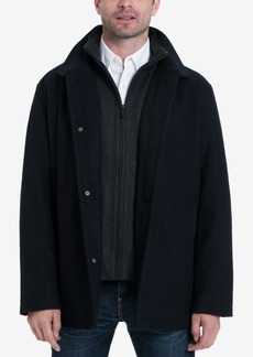 London Fog Men's Wool-Blend Layered Car Coat, Created for Macy's - Navy Heather