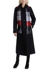 London Fog Plaid-Scarf Maxi Coat
