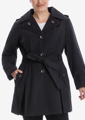 London Fog Plus Size Hooded Belted Trench Coat
