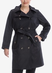 London Fog Plus Size Hooded Double-Breasted Trench Coat