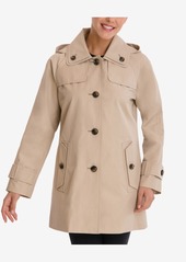 London Fog Single-Breasted Hooded Raincoat