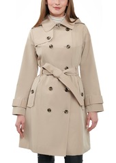 "London Fog Women's 38"" Double-Breasted Hooded Trench Coat - Royal Plum"