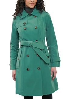 "London Fog Women's 38"" Double-Breasted Hooded Trench Coat - Sage"