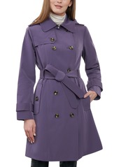 "London Fog Women's 38"" Double-Breasted Hooded Trench Coat - Royal Plum"