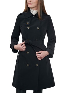 "London Fog Women's 38"" Double-Breasted Hooded Trench Coat - Black"