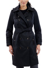 London Fog Women's Double-Breasted Hooded Trench Coat, Created for Macy's - Cranberry