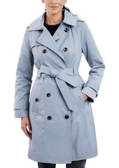 London Fog Women's Double-Breasted Hooded Trench Coat, Created for Macy's - Cranberry